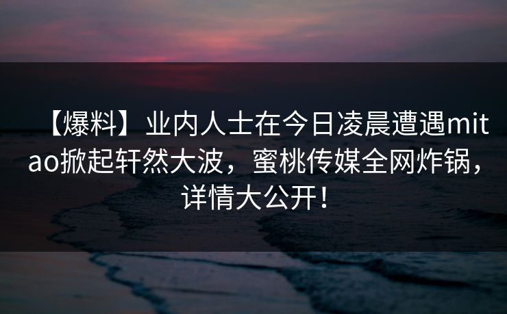 【爆料】业内人士在今日凌晨遭遇mitao掀起轩然大波，蜜桃传媒全网炸锅，详情大公开！